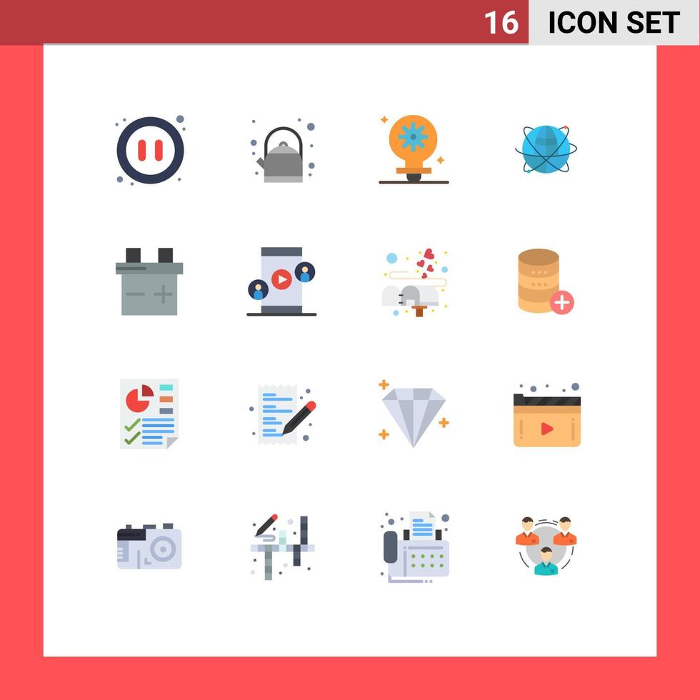 16 Thematic Vector Flat Colors and Editable Symbols of world internet light global business Editable Pack of Creative Vector Design Elements