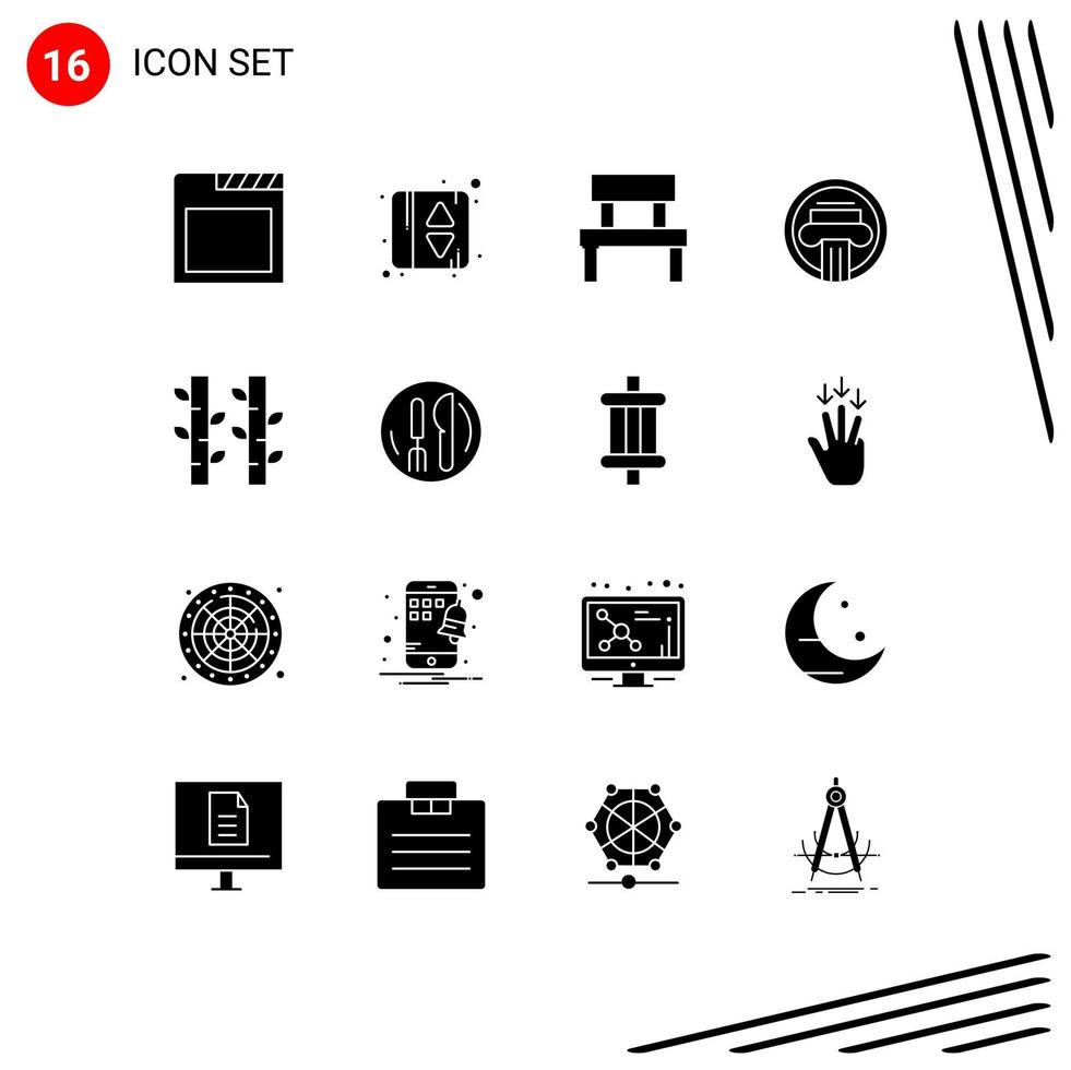 Set of 16 Vector Solid Glyphs on Grid for china greek garden decoration architecture Editable Vector Design Elements