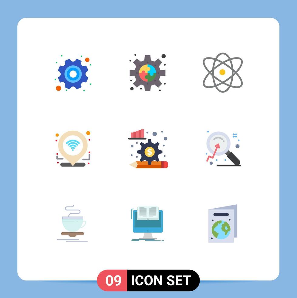 Modern Set of 9 Flat Colors and symbols such as analysis process location puzzle gps science Editable Vector Design Elements