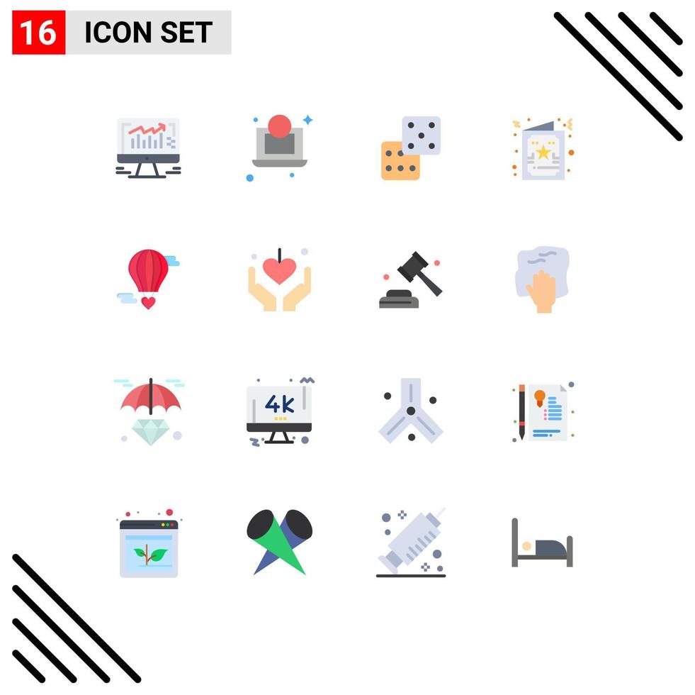 Universal Icon Symbols Group of 16 Modern Flat Colors of love flying baloon dice m flying heart greeting Editable Pack of Creative Vector Design Elements