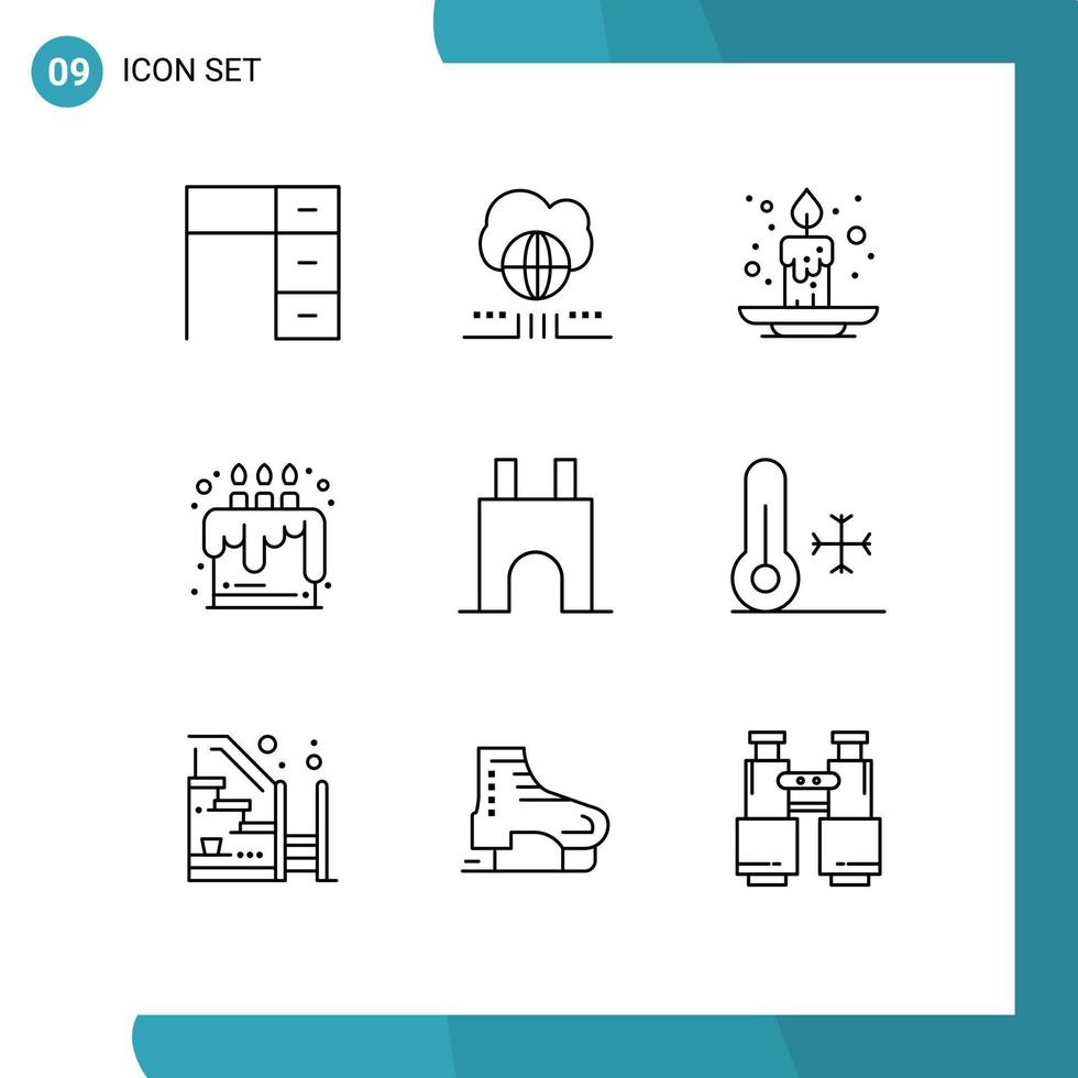 Modern Set of 9 Outlines Pictograph of castle food cloud candle festival Editable Vector Design Elements