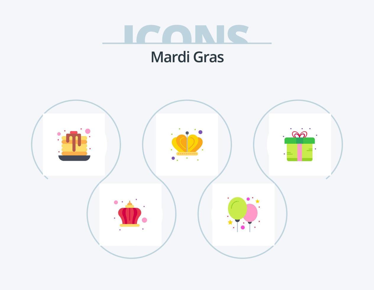 mardi gras plano icono paquete 5 5 icono diseño. . regalo. pan pastel. prima. Rey vector