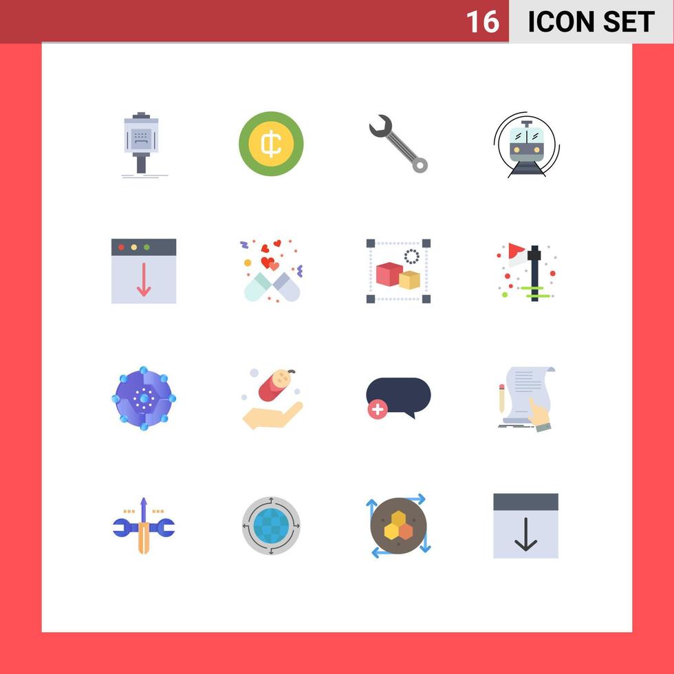 Universal Icon Symbols Group of 16 Modern Flat Colors of public train money metro construction Editable Pack of Creative Vector Design Elements