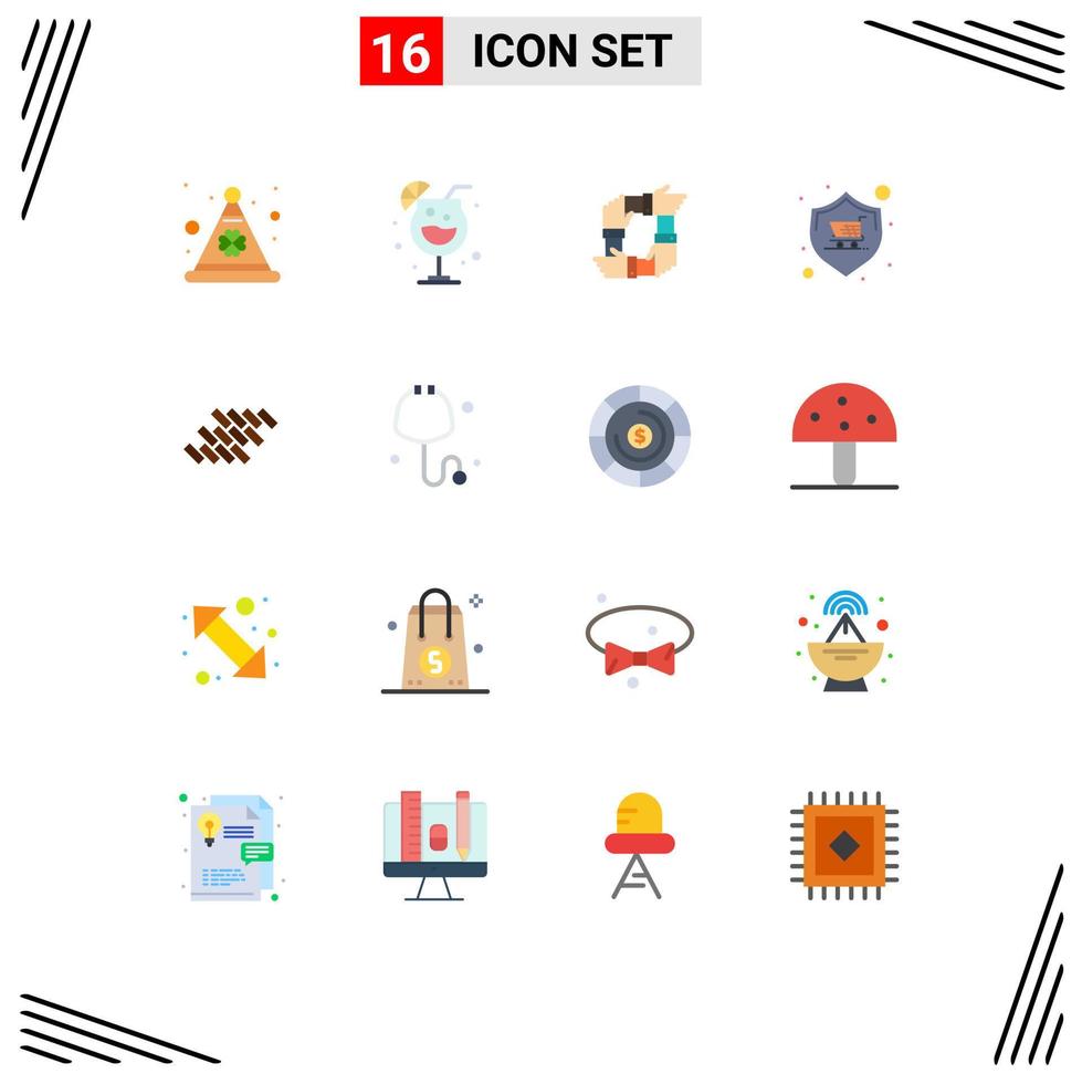 Flat Color Pack of 16 Universal Symbols of warranty shopping business shop team Editable Pack of Creative Vector Design Elements