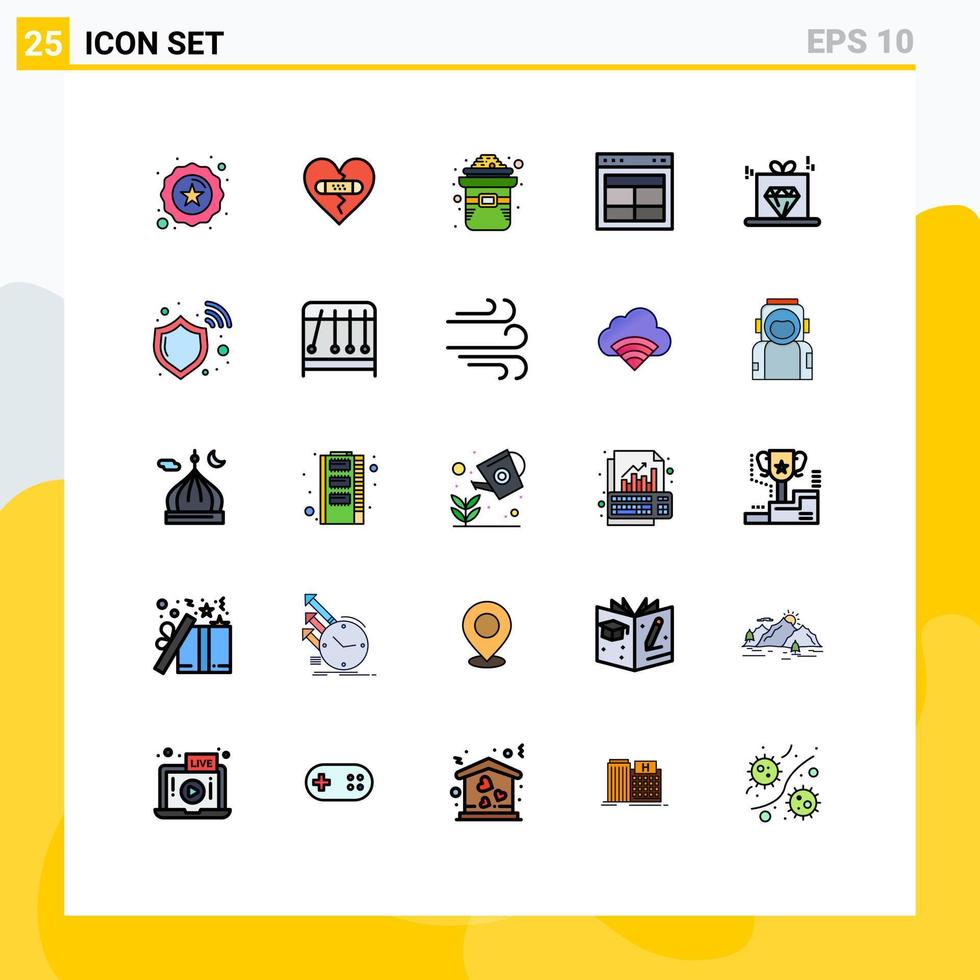 paquete de 25 moderno lleno línea plano colores señales y símbolos para web impresión medios de comunicación tal como diamante texto día diseño dividir editable vector diseño elementos