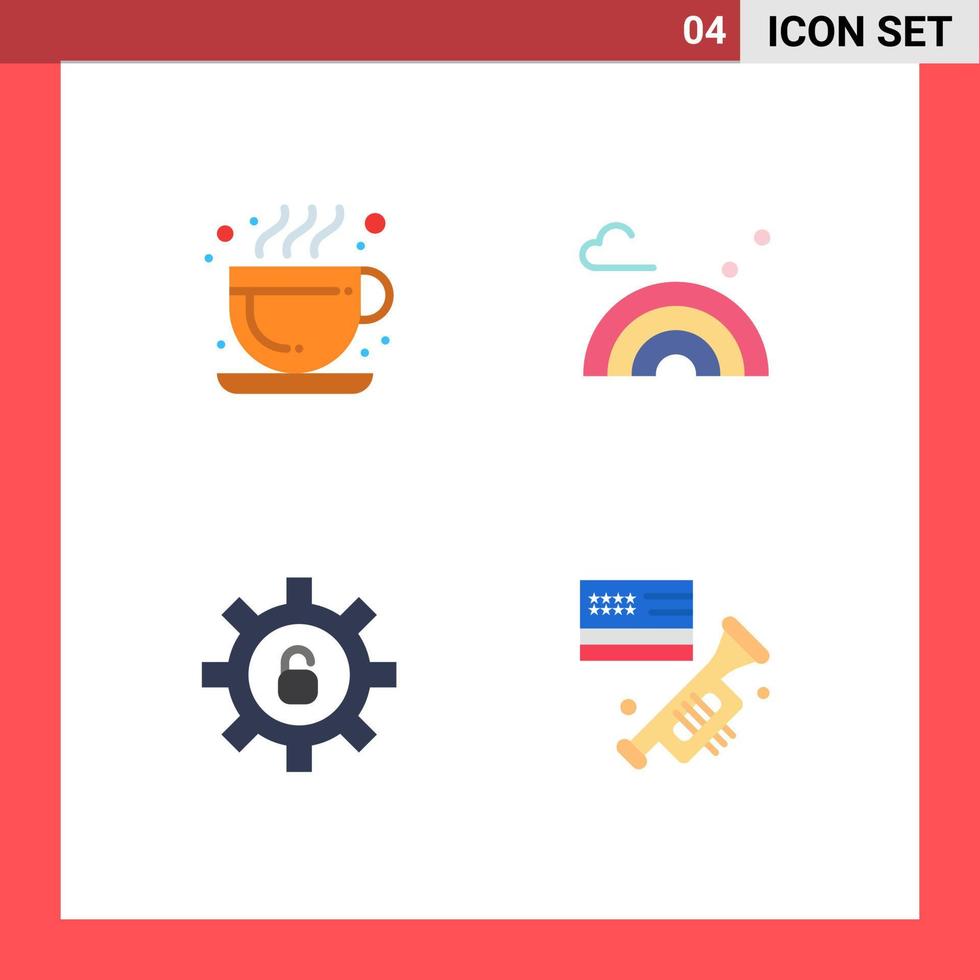 Set of 4 Commercial Flat Icons pack for cafe settings nature wave speaker Editable Vector Design Elements