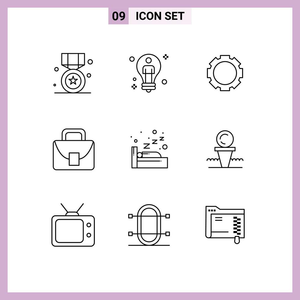 Group of 9 Modern Outlines Set for night logistic man worker instagram Editable Vector Design Elements