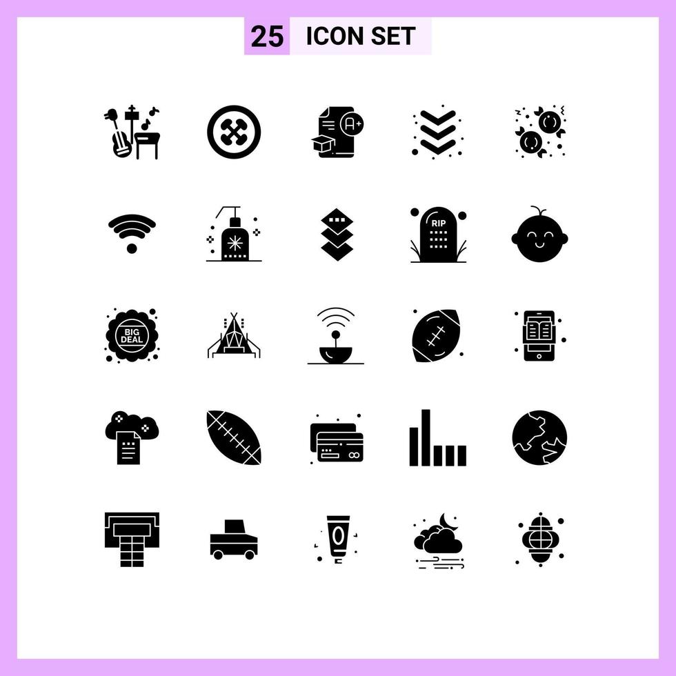 Group of 25 Solid Glyphs Signs and Symbols for christmas keyboard document down a Editable Vector Design Elements