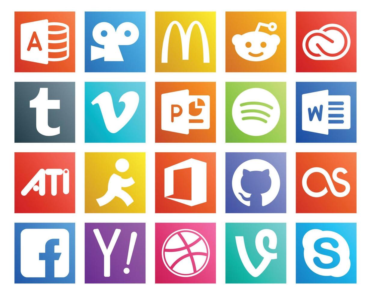 20 Social Media Icon Pack Including lastfm office vimeo aim word vector