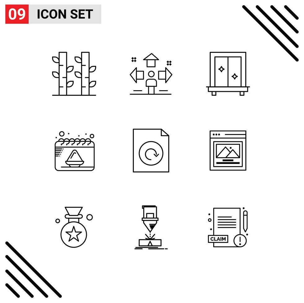 Pack of 9 Modern Outlines Signs and Symbols for Web Print Media such as document powder problem date dressing Editable Vector Design Elements