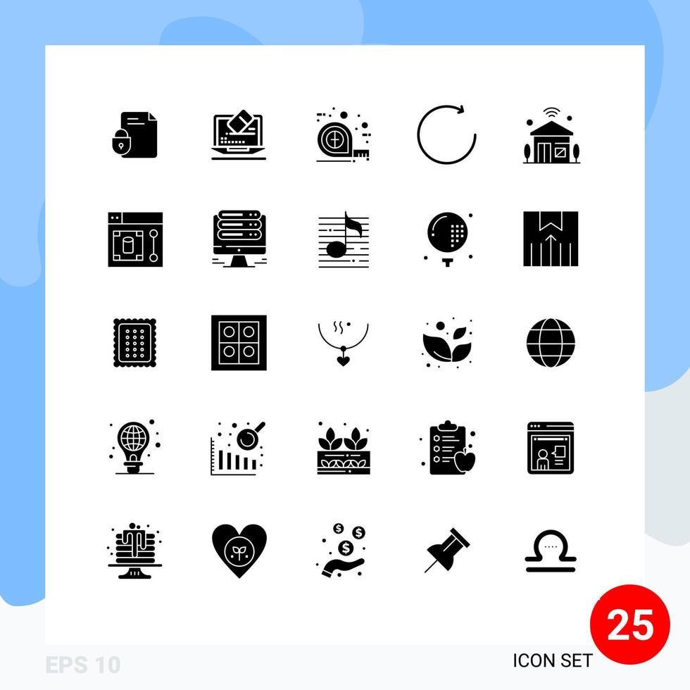 Pack of 25 creative Solid Glyphs of internet rotate screen clockwise scale Editable Vector Design Elements