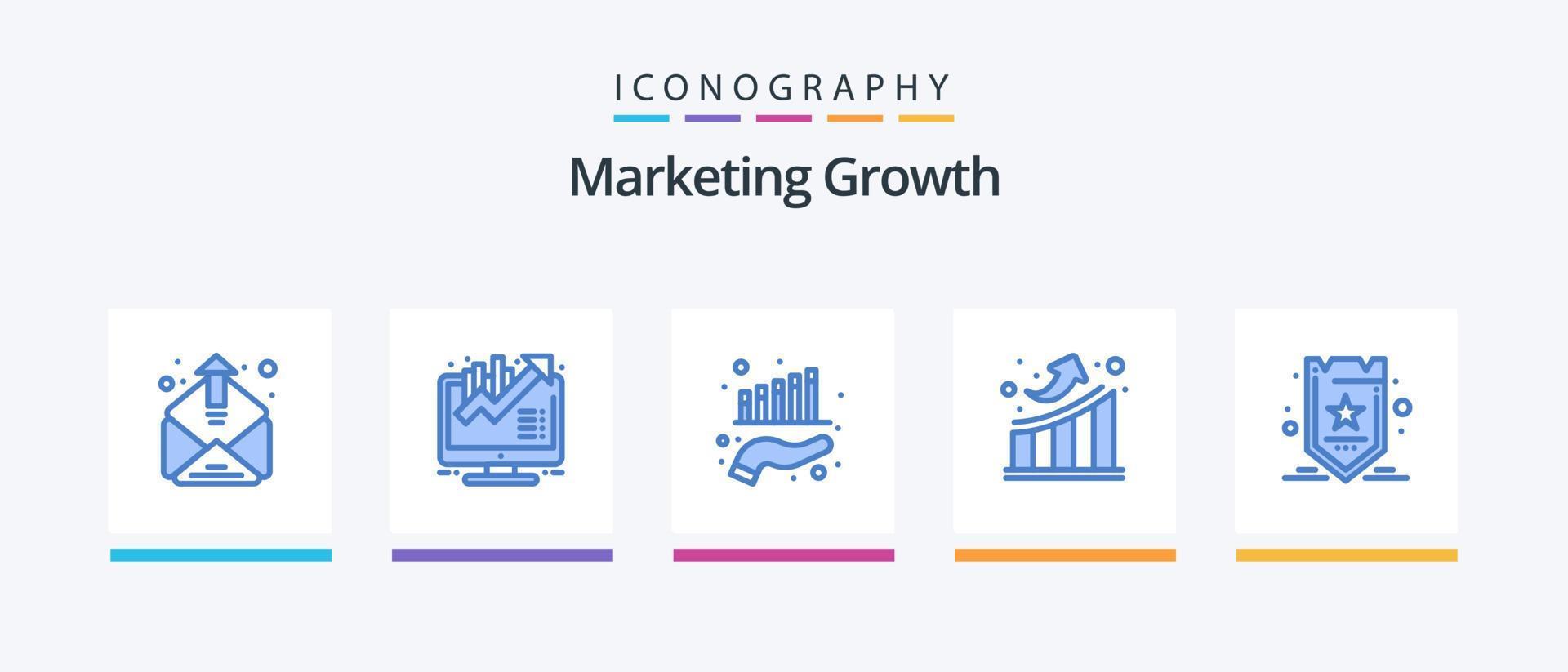 márketing crecimiento azul 5 5 icono paquete incluso mejoramiento. arriba. negocio. Estadísticas. grafico. creativo íconos diseño vector