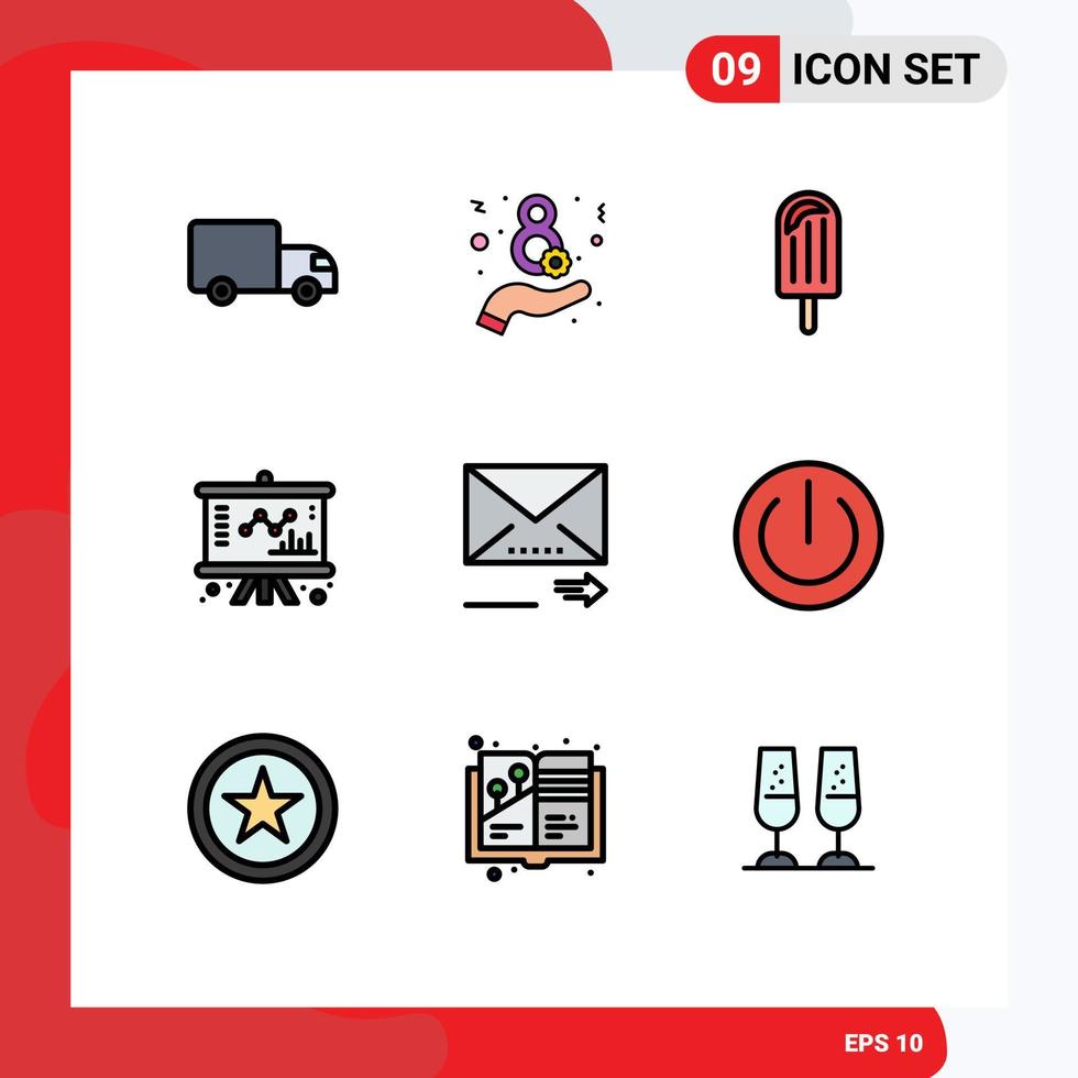 Universal Icon Symbols Group of 9 Modern Filledline Flat Colors of navigation email cream management chart Editable Vector Design Elements