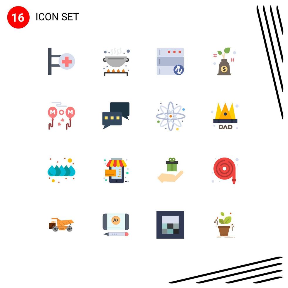 Pictogram Set of 16 Simple Flat Colors of fly mom database balloons growth Editable Pack of Creative Vector Design Elements