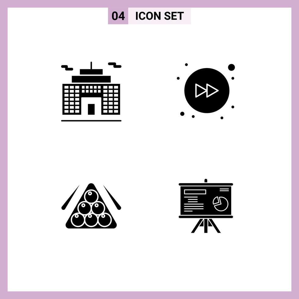 Pictogram Set of 4 Simple Solid Glyphs of building pool arrow ball presentation Editable Vector Design Elements