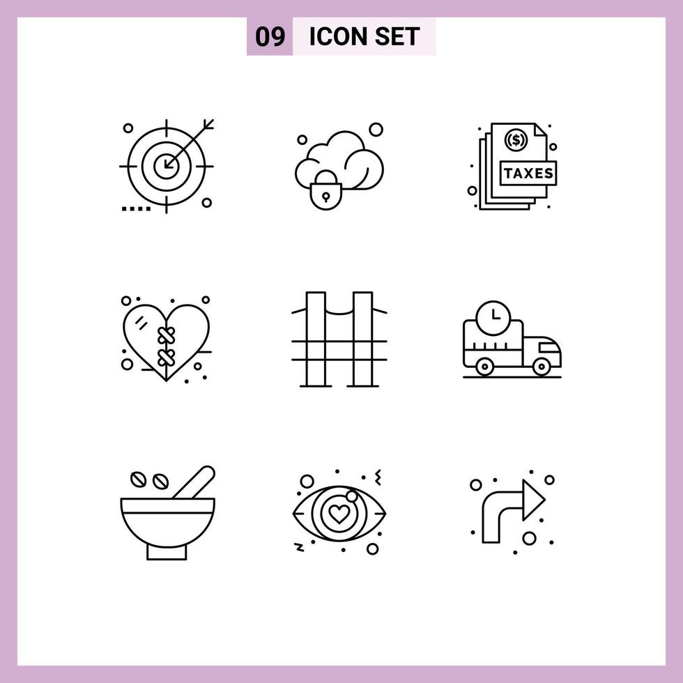 9 Universal Outline Signs Symbols of heart heal secure bandage page Editable Vector Design Elements