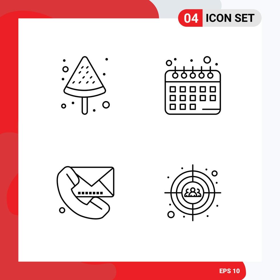 4 Line concept for Websites Mobile and Apps pizza communication diet planning call auditory Editable Vector Design Elements