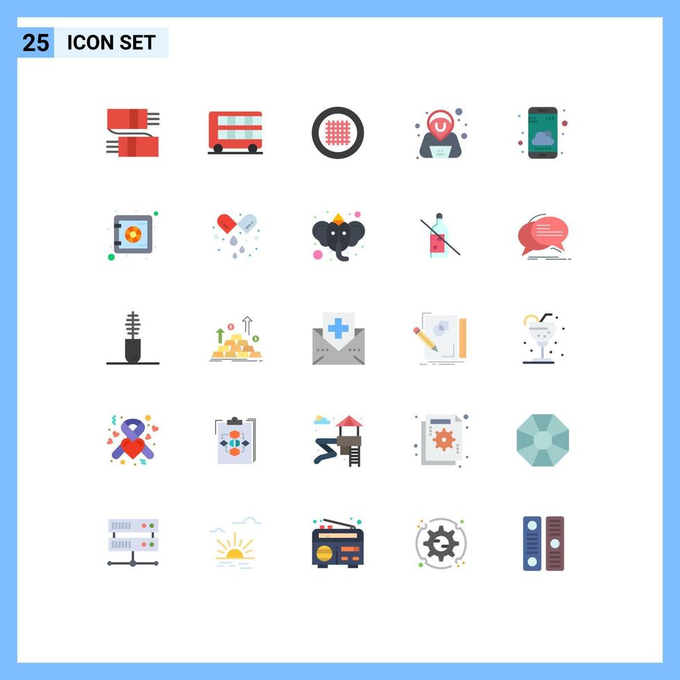 Group of 25 Flat Colors Signs and Symbols for smartphone security transport hacker streamline Editable Vector Design Elements