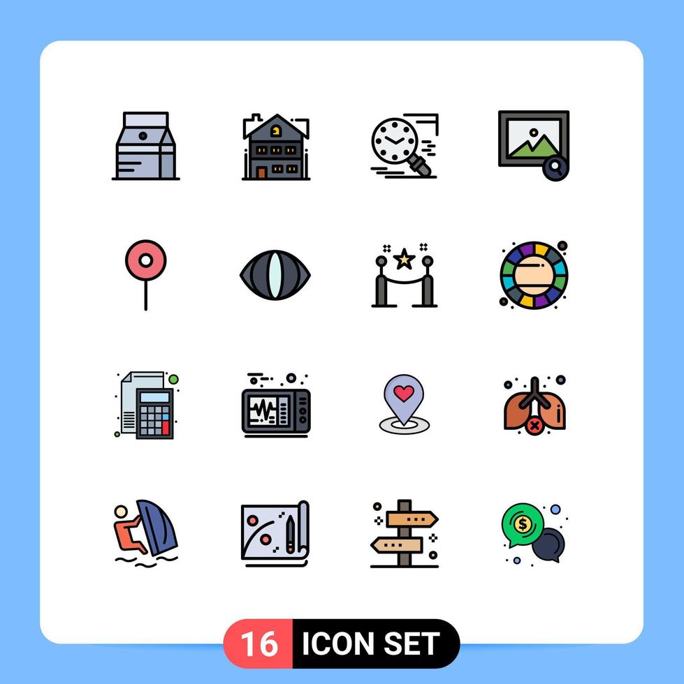 paquete de dieciséis moderno plano color lleno líneas señales y símbolos para web impresión medios de comunicación tal como ubicación foto hogar imagen historia editable creativo vector diseño elementos