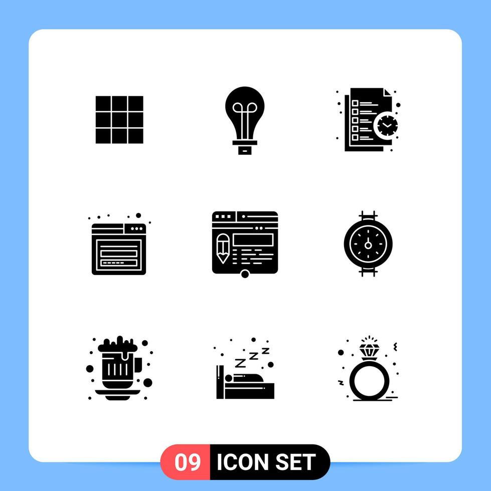 Stock Vector Icon Pack of 9 Line Signs and Symbols for edit page business login time Editable Vector Design Elements