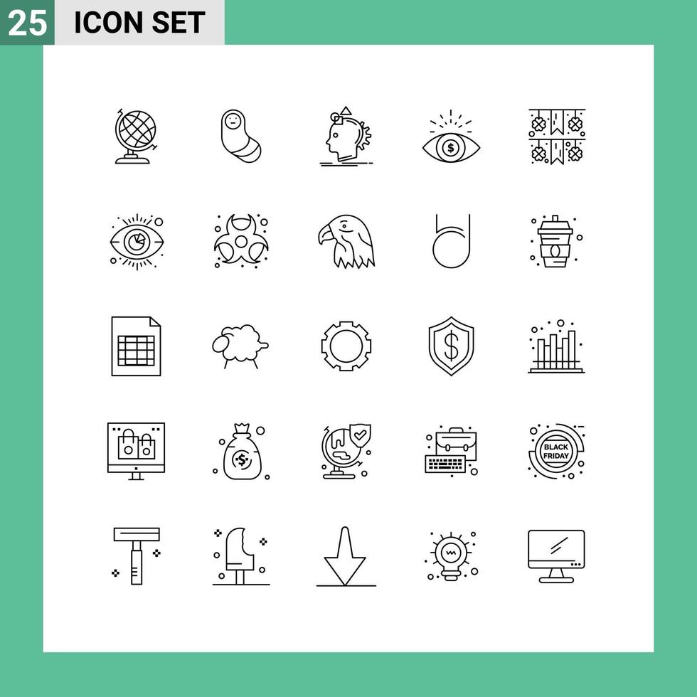 Group of 25 Lines Signs and Symbols for eye garland imagine festival investment Editable Vector Design Elements