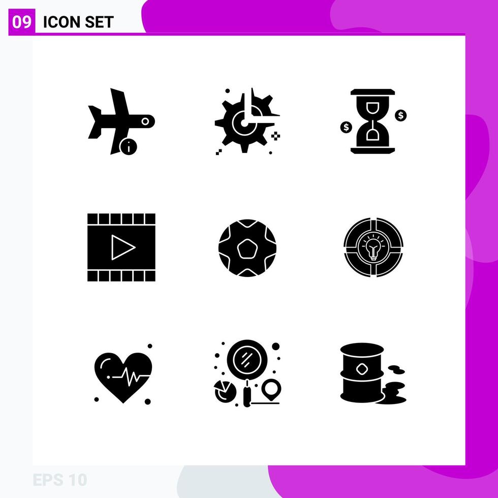 User Interface Pack of 9 Basic Solid Glyphs of player media player break media loading Editable Vector Design Elements