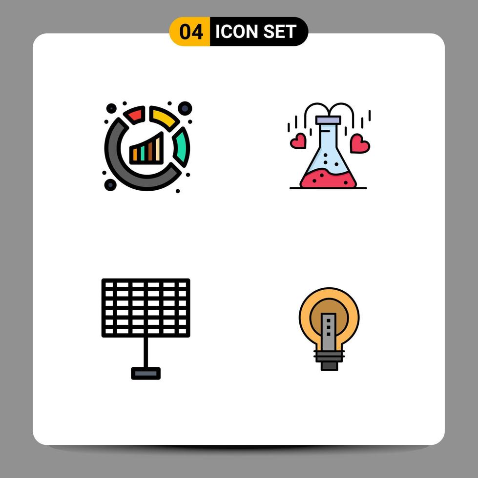 Mobile Interface Filledline Flat Color Set of 4 Pictograms of analytics eco analysis heart bulb Editable Vector Design Elements