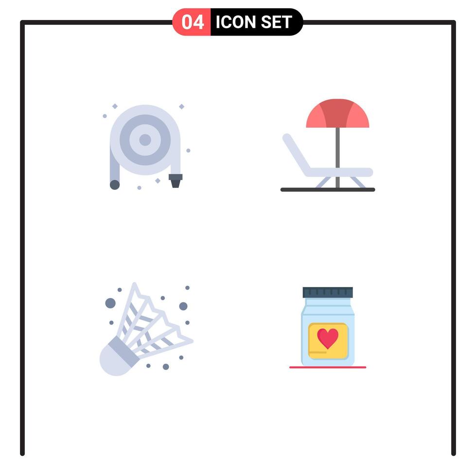 Group of 4 Modern Flat Icons Set for hose game plumbing umbrella love Editable Vector Design Elements