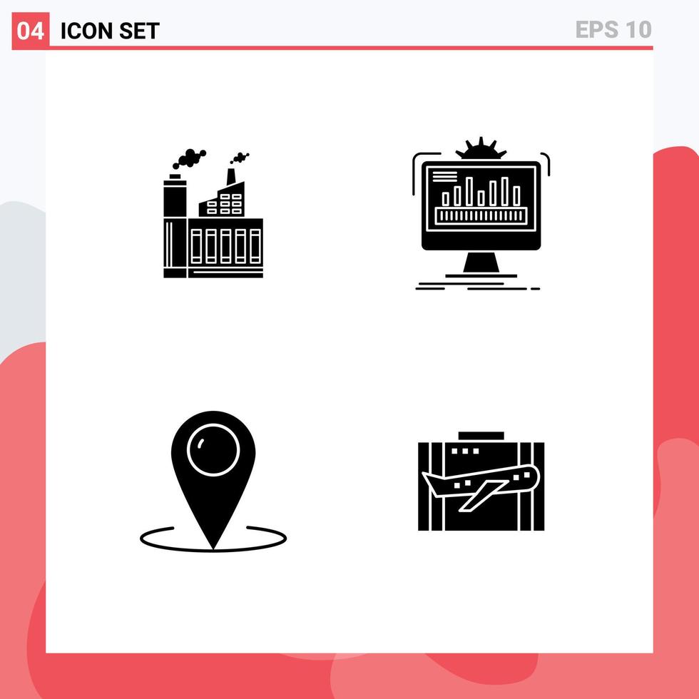 User Interface Pack of 4 Basic Solid Glyphs of industry processing factory admin contact Editable Vector Design Elements