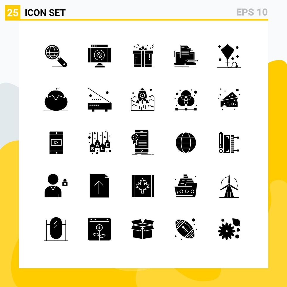 Set of 25 Modern UI Icons Symbols Signs for happy list present computer coder Editable Vector Design Elements