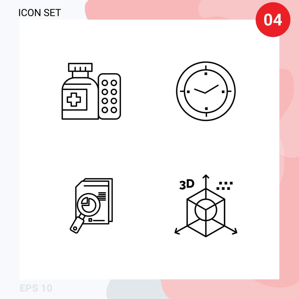 4 Universal Line Signs Symbols of medical analysis hospital compass analytics Editable Vector Design Elements