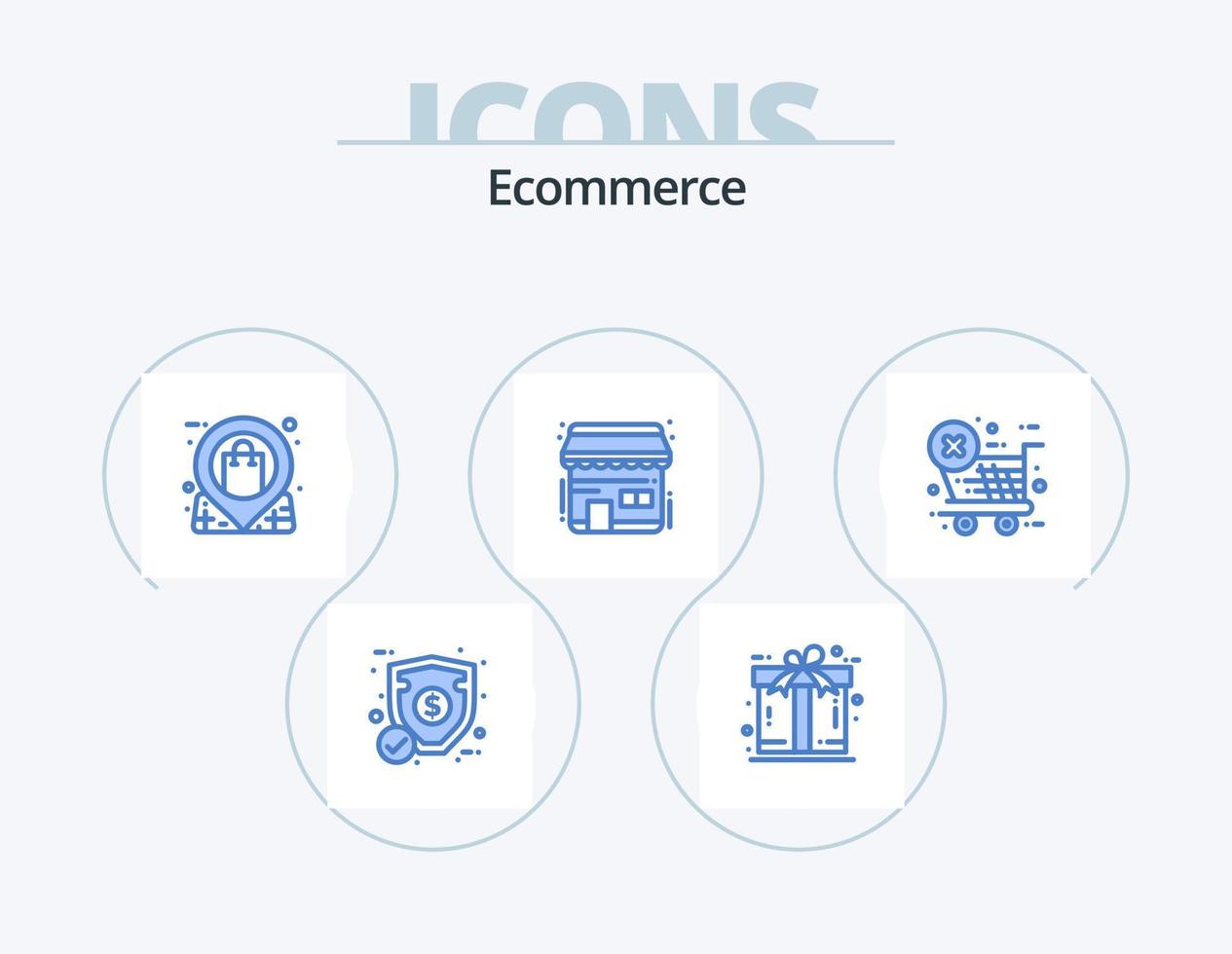 Ecommerce Blue Icon Pack 5 Icon Design. checkout. shop. location. ecommerce. store vector