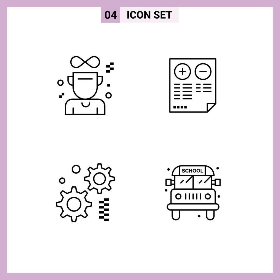 Set of 4 Modern UI Icons Symbols Signs for award cogwheel medal document gear Editable Vector Design Elements