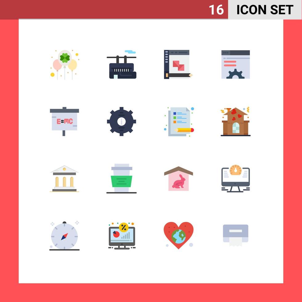 User Interface Pack of 16 Basic Flat Colors of web brower server travel data panel Editable Pack of Creative Vector Design Elements