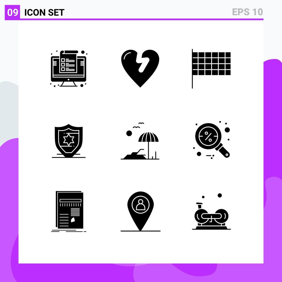 Set of 9 Modern UI Icons Symbols Signs for spring palm flag beach protection Editable Vector Design Elements