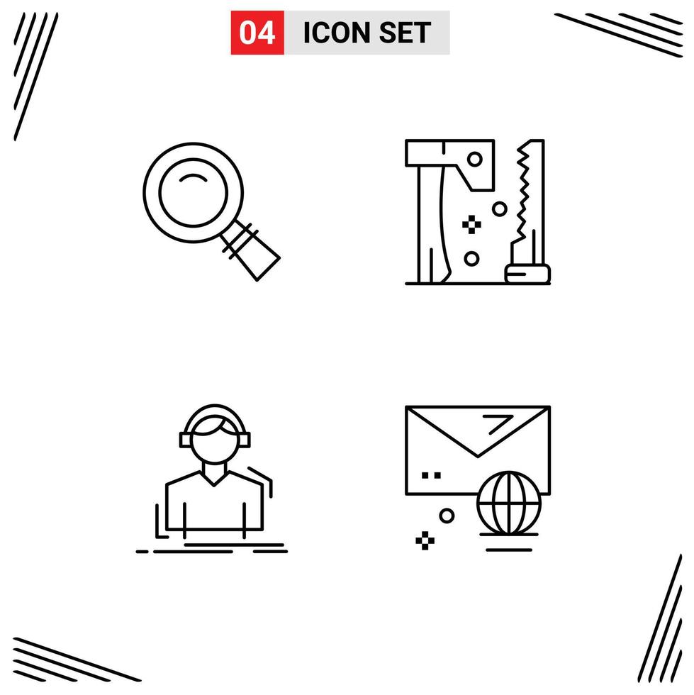 4 User Interface Line Pack of modern Signs and Symbols of glass headphones search saw meloman Editable Vector Design Elements
