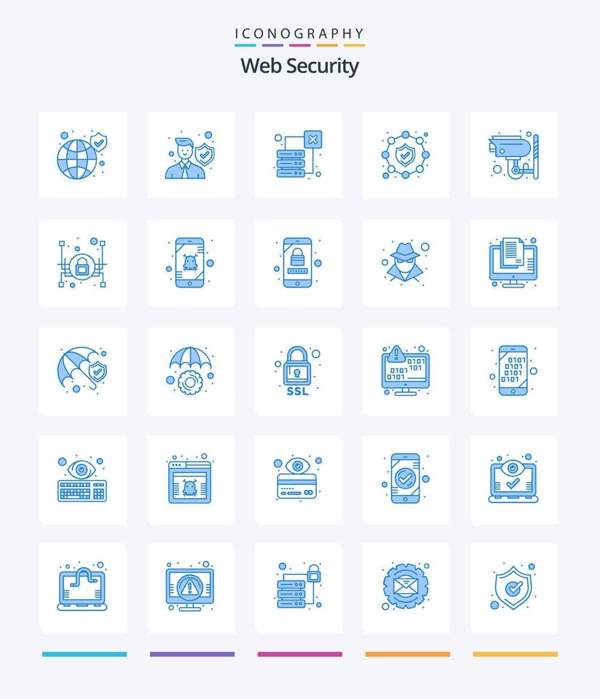 creativo web seguridad 25 azul icono paquete tal como cámara. proteccion. proteccion. red. red vector