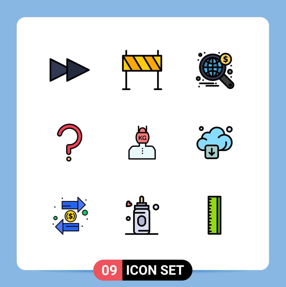 Modern Set of 9 Filledline Flat Colors and symbols such as problem head web mark question Editable Vector Design Elements