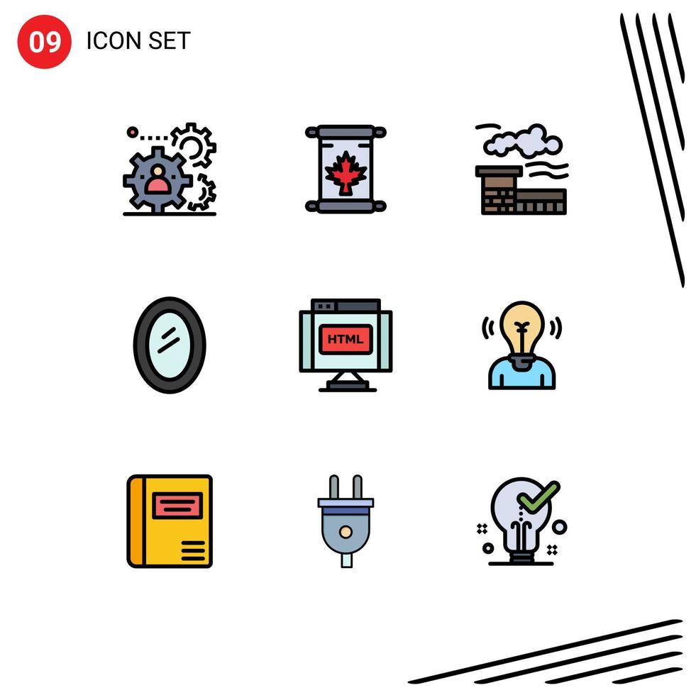 Mobile Interface Filledline Flat Color Set of 9 Pictograms of code household leaf home appliances Editable Vector Design Elements