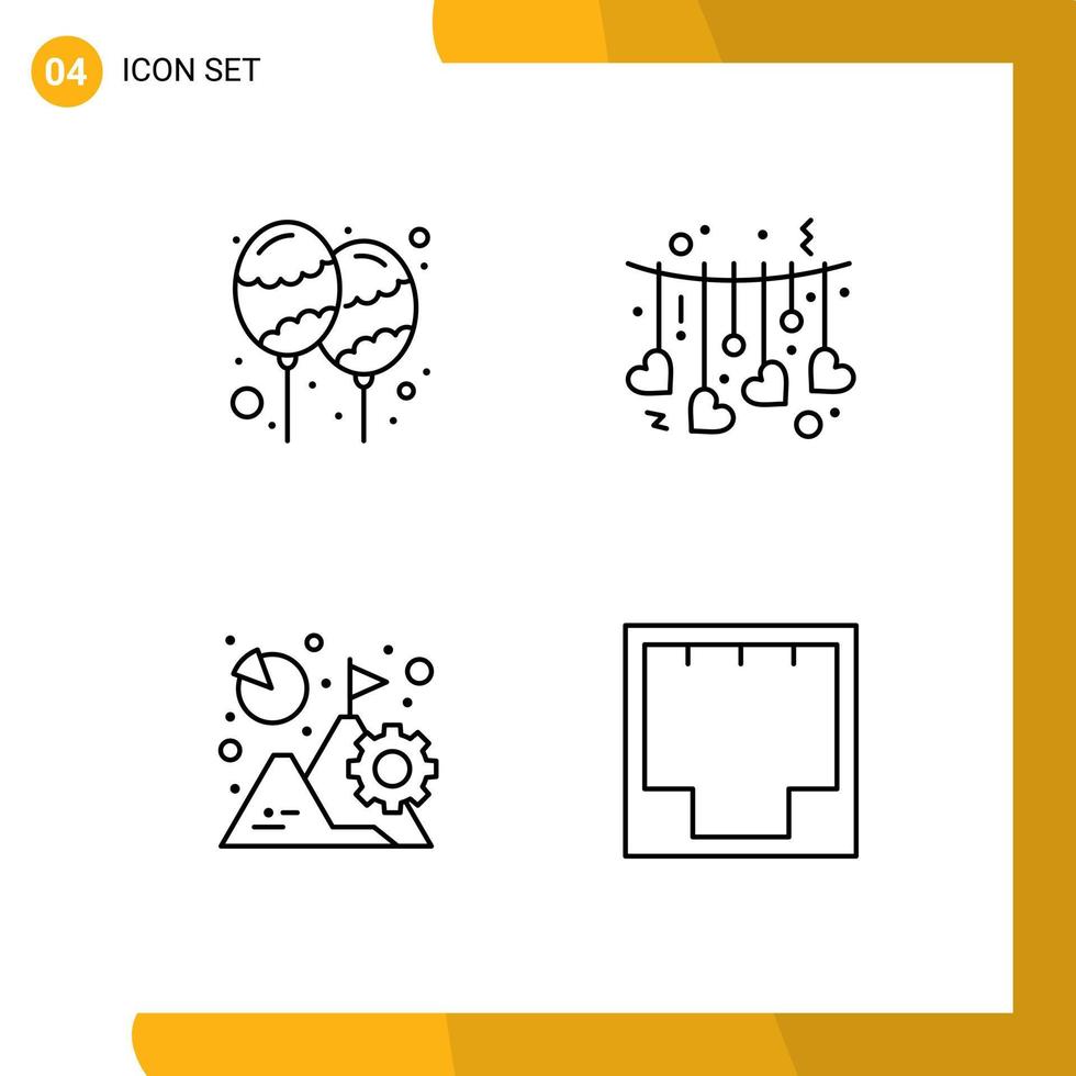 Pictogram Set of 4 Simple Filledline Flat Colors of balloon analysis party heart graph Editable Vector Design Elements