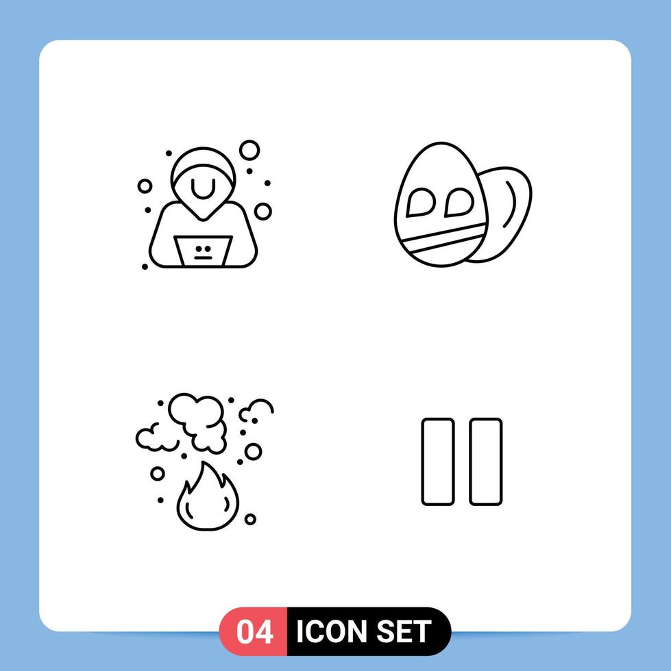 grupo de 4 4 línea de relleno plano colores señales y símbolos para confirmar contaminación huevo quemar controlar editable vector diseño elementos