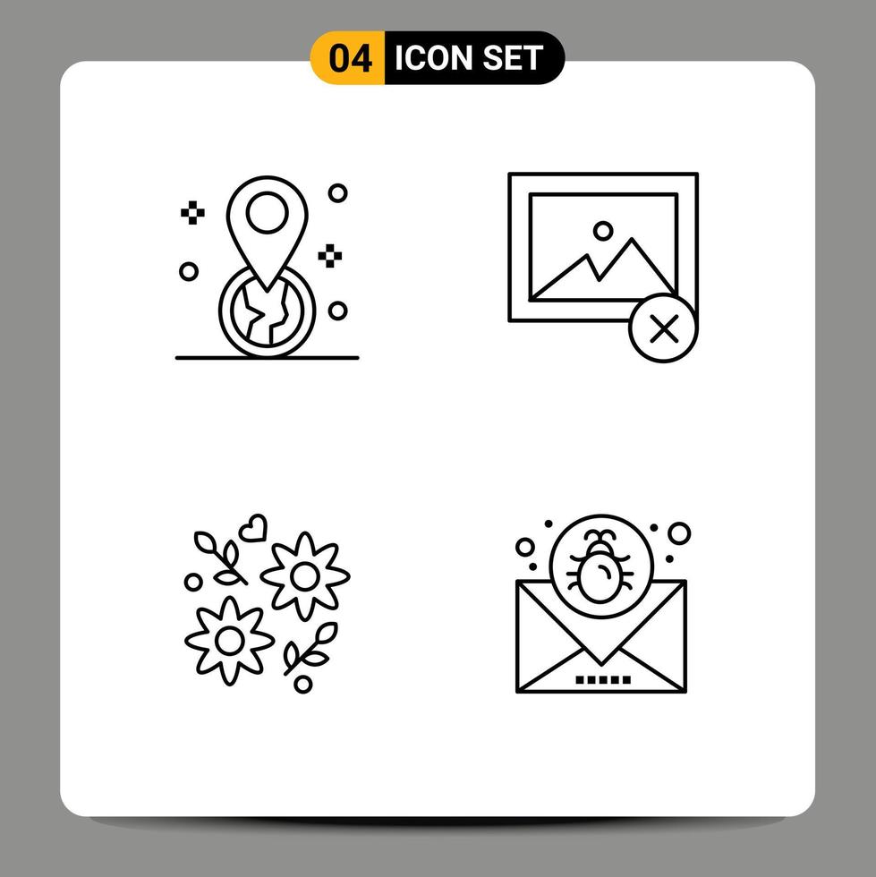 User Interface Pack of 4 Basic Filledline Flat Colors of geolocation love pin photo attack Editable Vector Design Elements