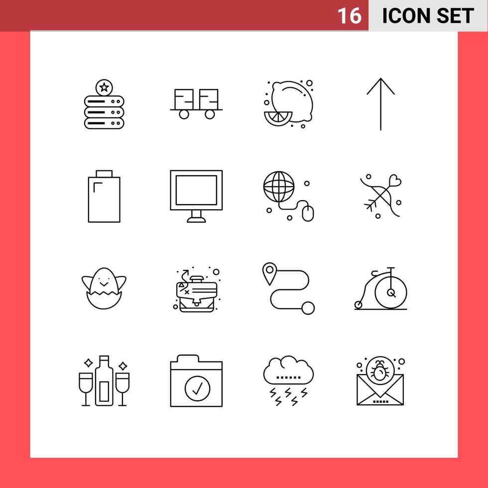 Set of 16 Commercial Outlines pack for power battery lift truck up lemon fruit Editable Vector Design Elements