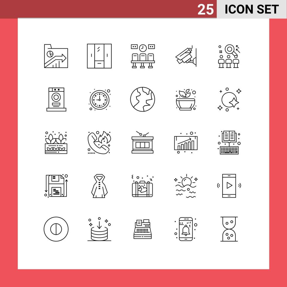 Mobile Interface Line Set of 25 Pictograms of surveillance cctv interior camera transportation Editable Vector Design Elements