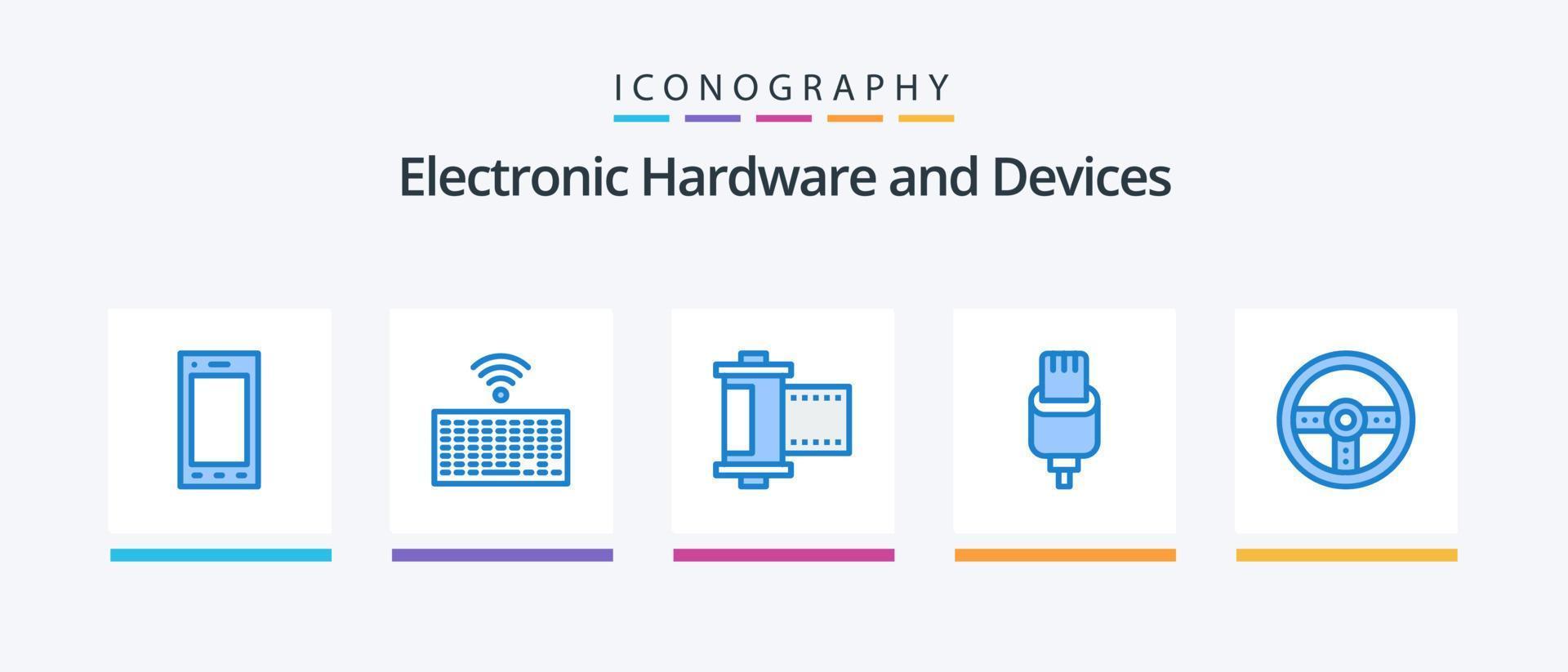 Devices Blue 5 Icon Pack Including device. lightning. camera. connector. cable. Creative Icons Design vector