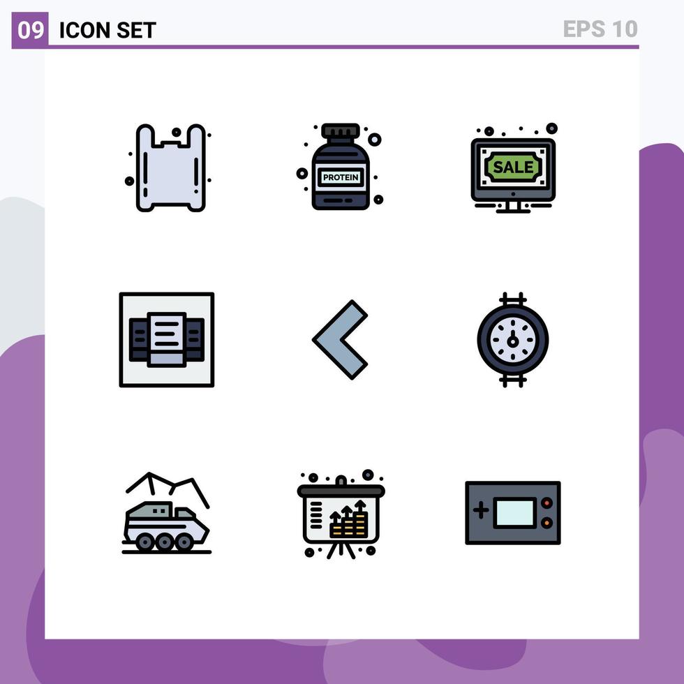 Modern Set of 9 Filledline Flat Colors Pictograph of left arrow bids table layout Editable Vector Design Elements