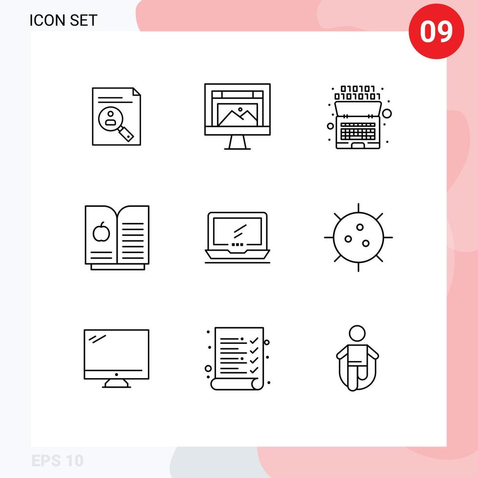 Set of 9 Vector Outlines on Grid for computer book apple design intelligence binary Editable Vector Design Elements