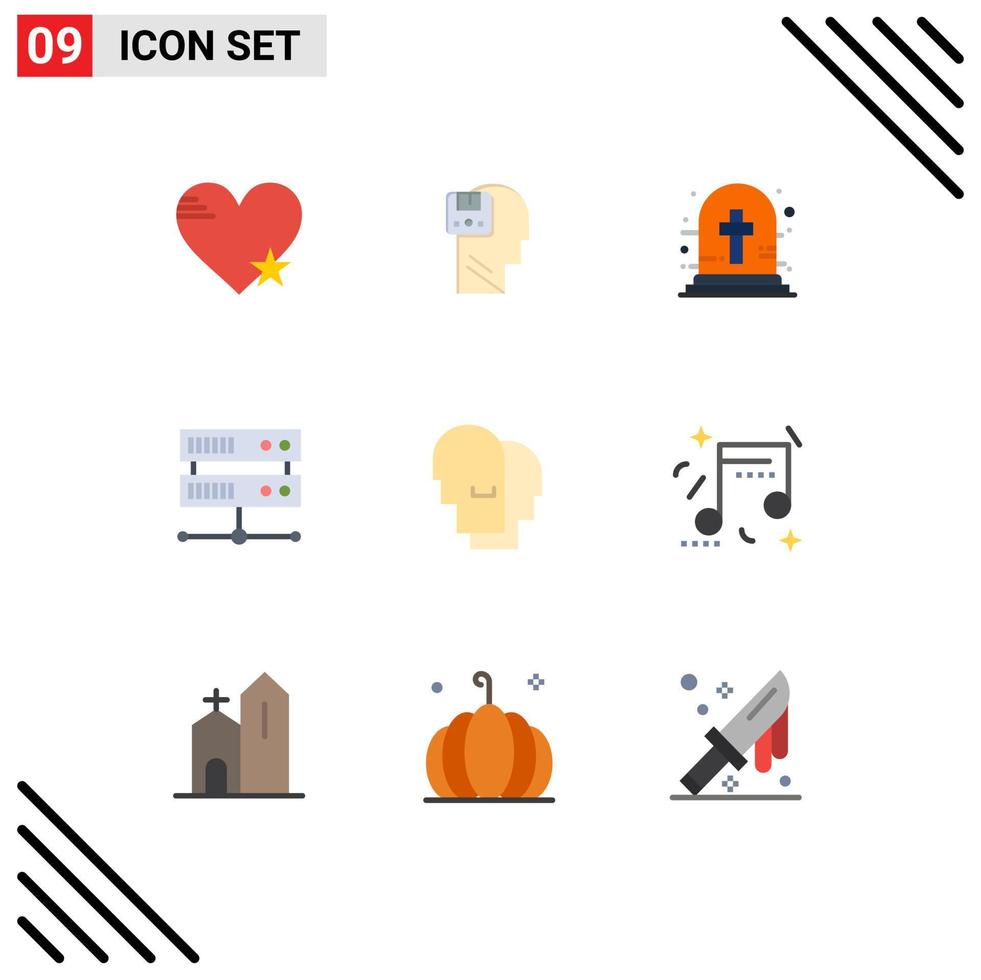 Flat Color Pack of 9 Universal Symbols of hat database server user data center halloween graveyard cross Editable Vector Design Elements