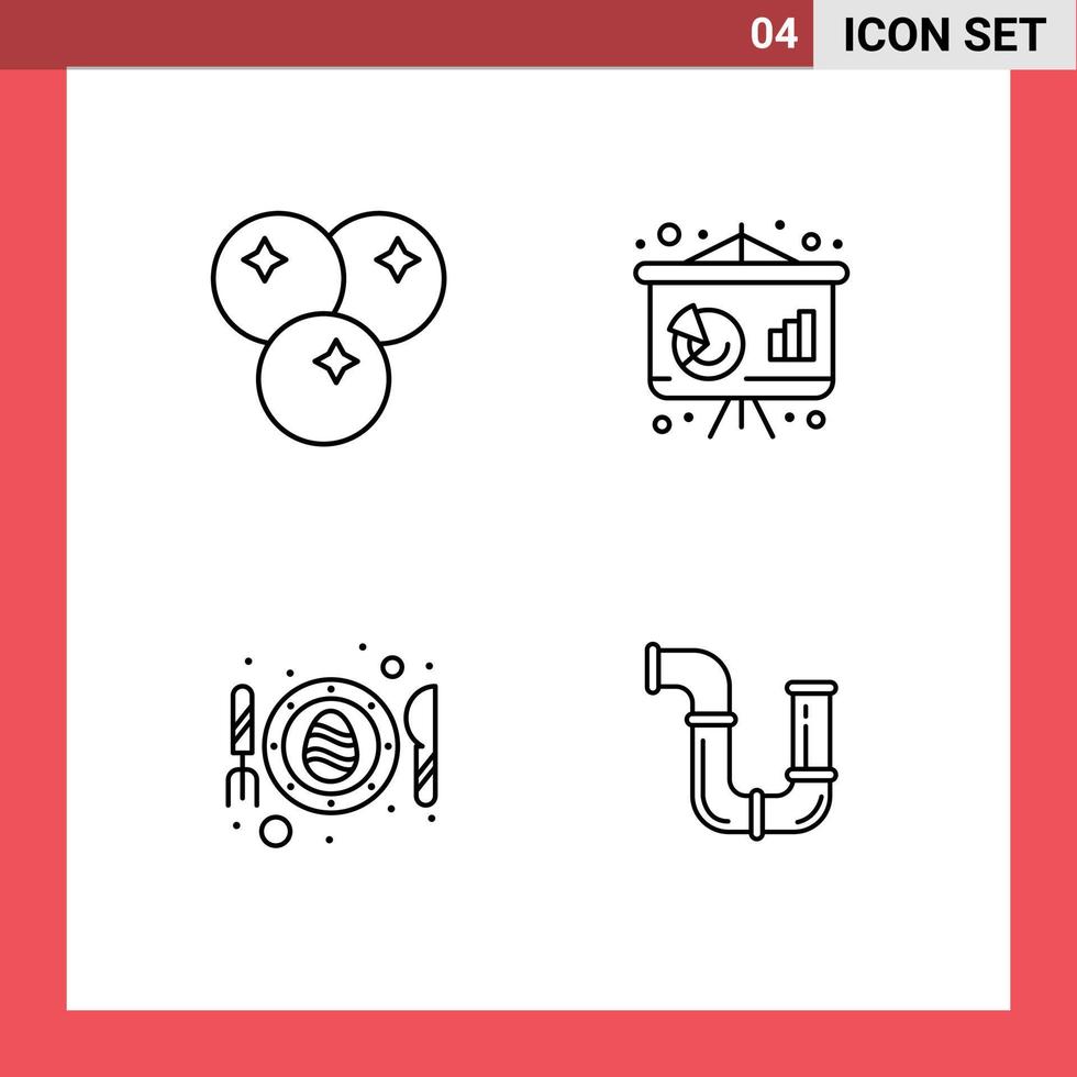 Group of 4 Filledline Flat Colors Signs and Symbols for cranberry fried meal economy scramble Editable Vector Design Elements