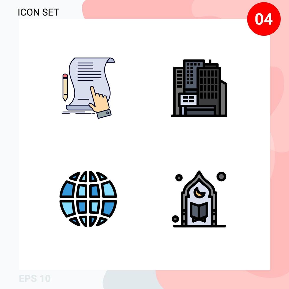 Pictogram Set of 4 Simple Filledline Flat Colors of contract earth sign architecture globe Editable Vector Design Elements